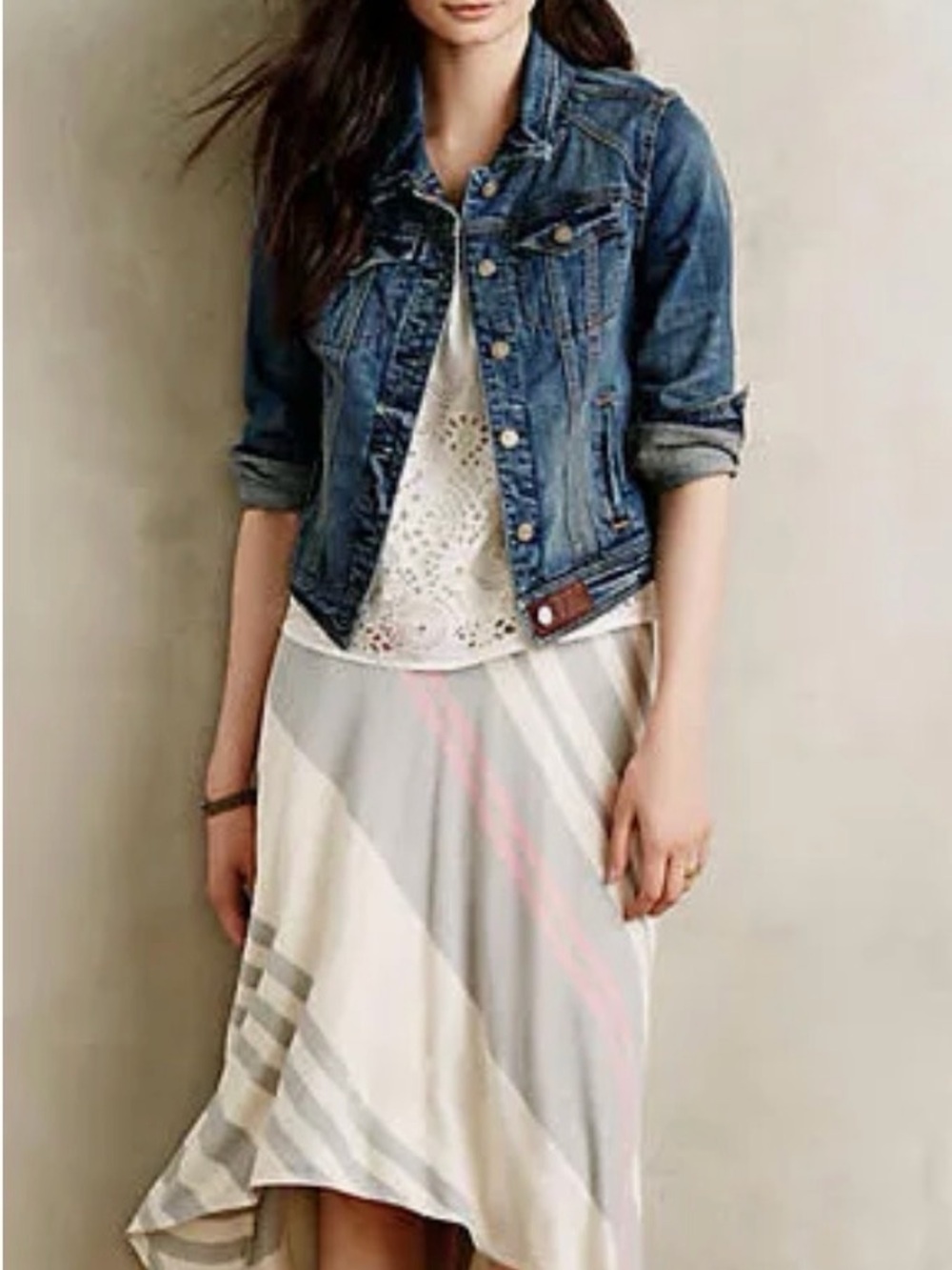 ANTHROPOLOGIE $98 SEASTRIPE ASYMMETRICAL SKIRT BY BORDEAUX SZ L